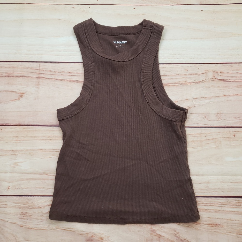 Old Navy Shirt Womens XS Brown Rib-Knit High‎ Neck Tank Top Sleeveless Solid